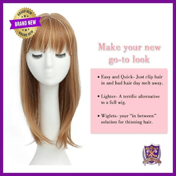 18in Synthetic Hair Topper with Bangs Large Base Clip-in Wiglet main image 5